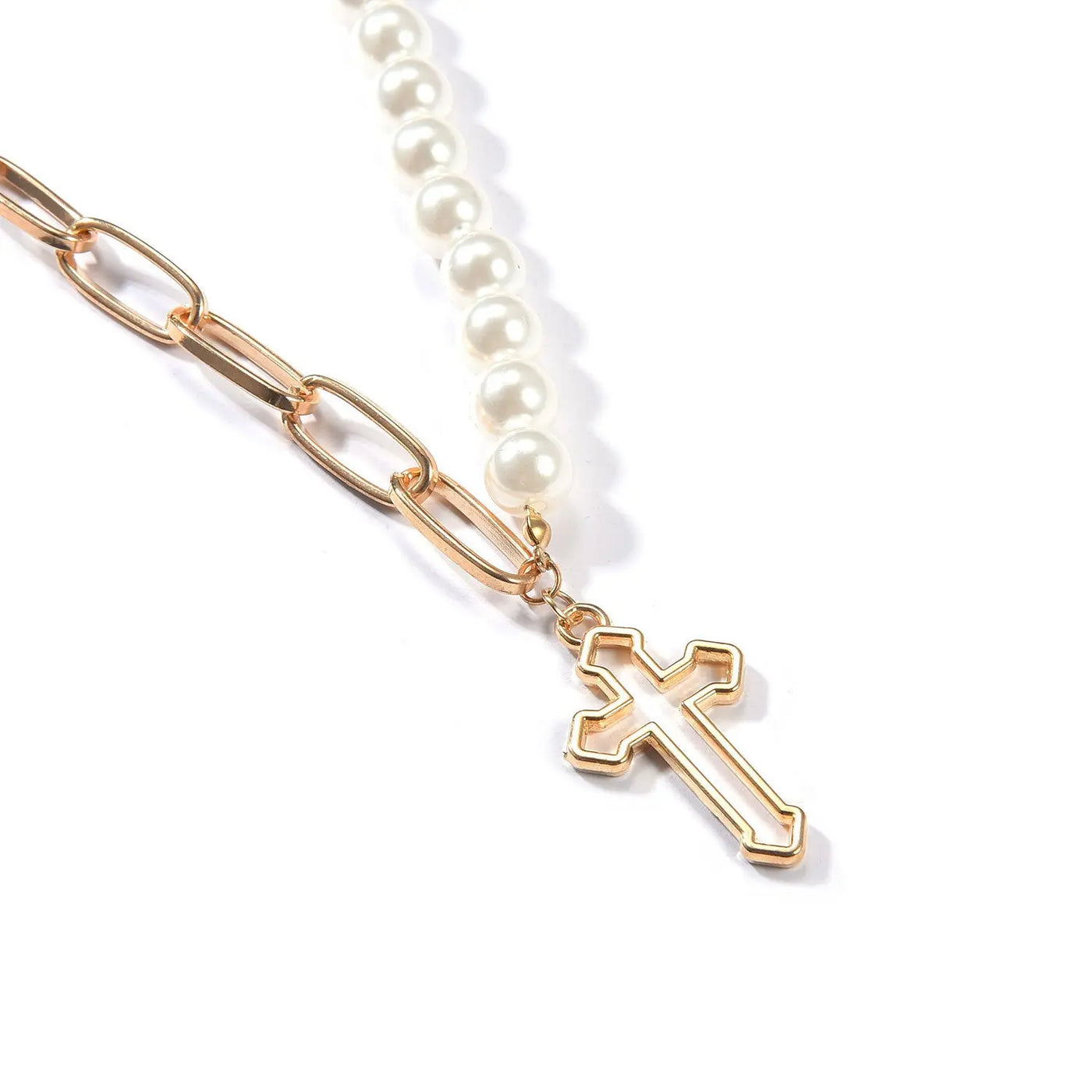 Jewelry Fashion Pearl Chain Cross Necklace null