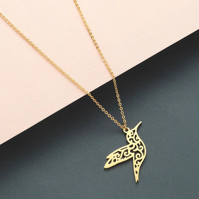 Origami Animal Hummingbird Necklace Male Jewelry Flying Bird Long Necklace null