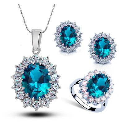 Crystal Jewelry Bridal Necklace Earrings Ring Jewelry Set null