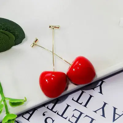 Red cherry earrings fruit drop earrings fashion earrings null