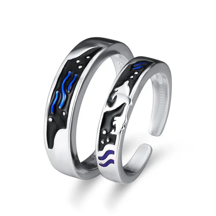 Sea And Whale Epoxy  Couple Men And Women Pair Rings Simple  Rings null