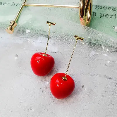 Red cherry earrings fruit drop earrings fashion earrings null