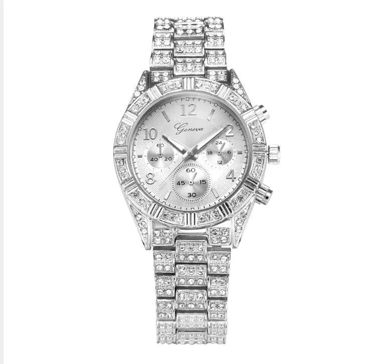 Women Crystal Quartz Analog Wrist Watch Fashion Stainless Steel Geneva Luxury Reloj Hombre Montre Femme Sport Watches null