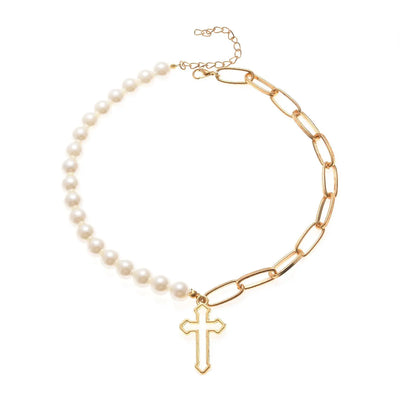 Jewelry Fashion Pearl Chain Cross Necklace null