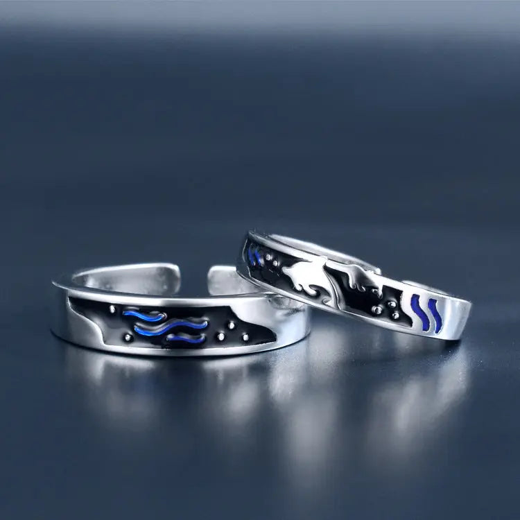 Sea And Whale Epoxy  Couple Men And Women Pair Rings Simple  Rings null