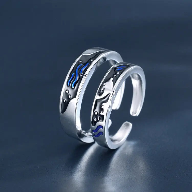 Sea And Whale Epoxy  Couple Men And Women Pair Rings Simple  Rings null