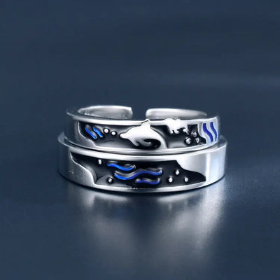 Sea And Whale Epoxy  Couple Men And Women Pair Rings Simple  Rings null